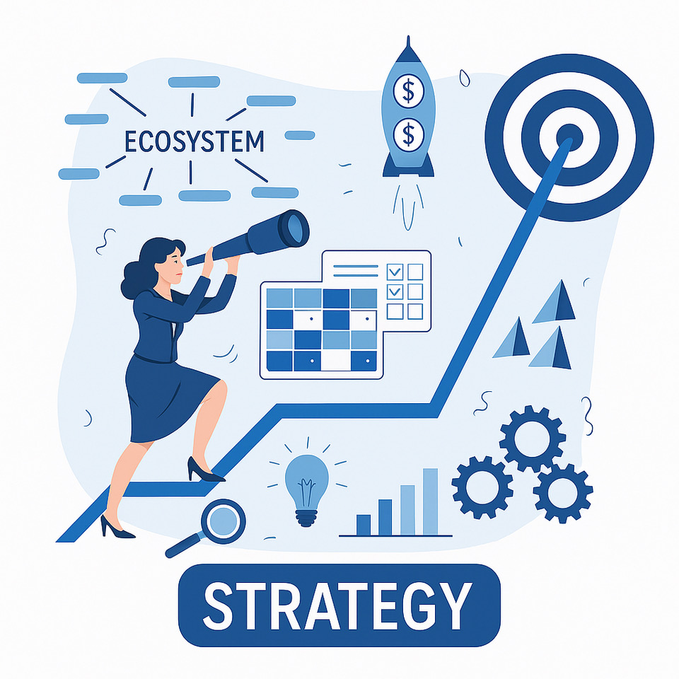Strategic consulting visualization showing business strategy, growth, and target achievement